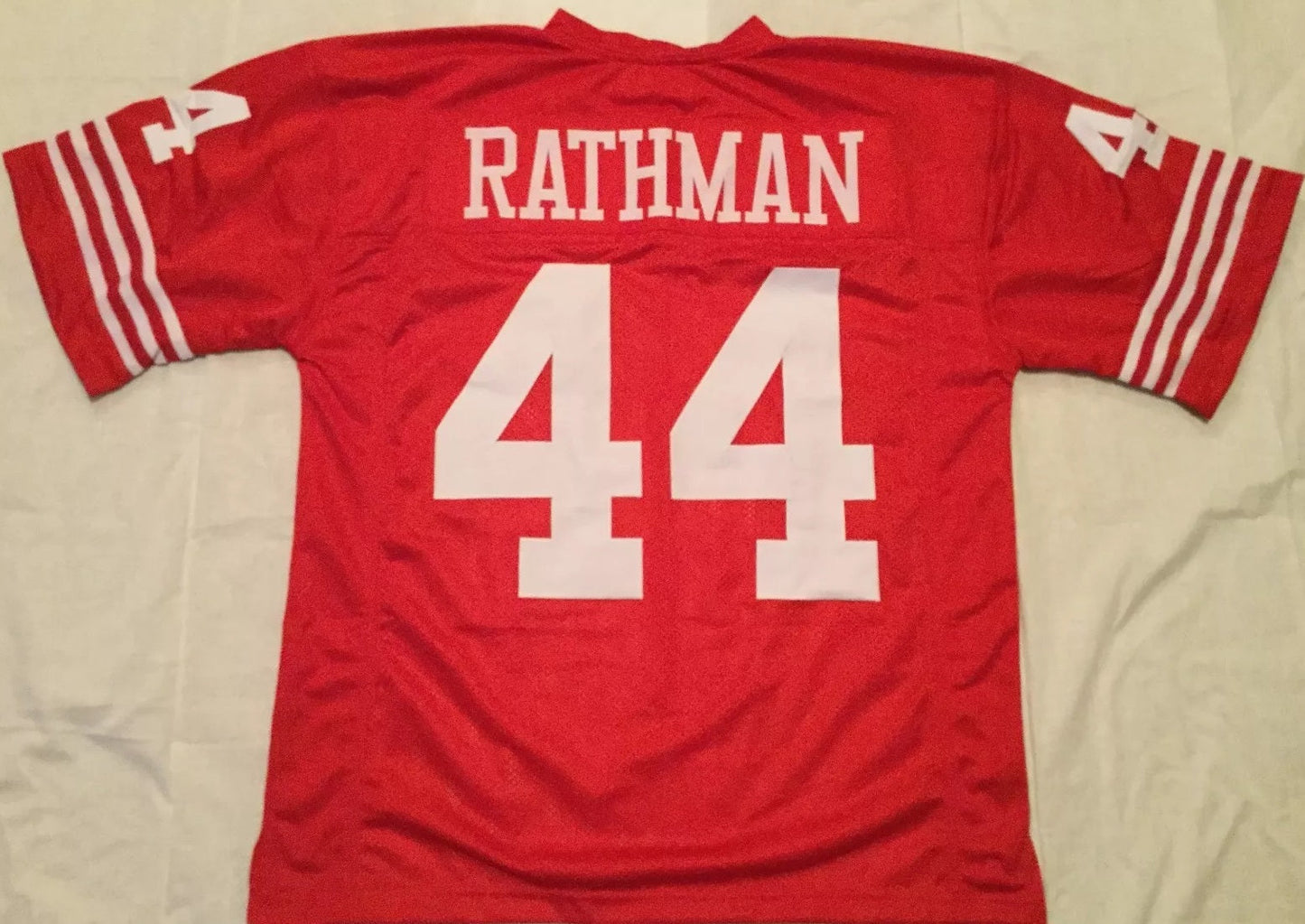 Tom Rathman Unsigned Custom Red Stitched Football Jersey
