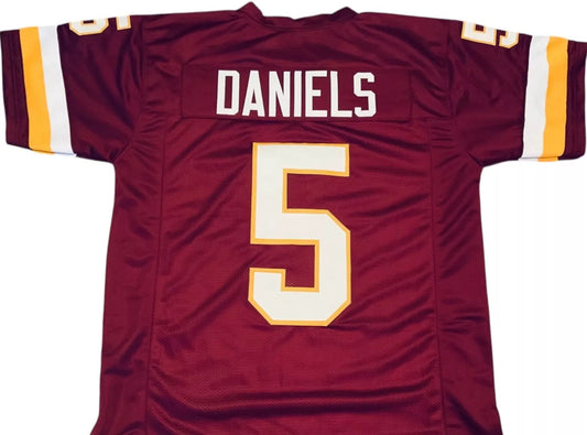 Jaden Daniels Unsigned Custom Burgandy Stitched Football Jersey
